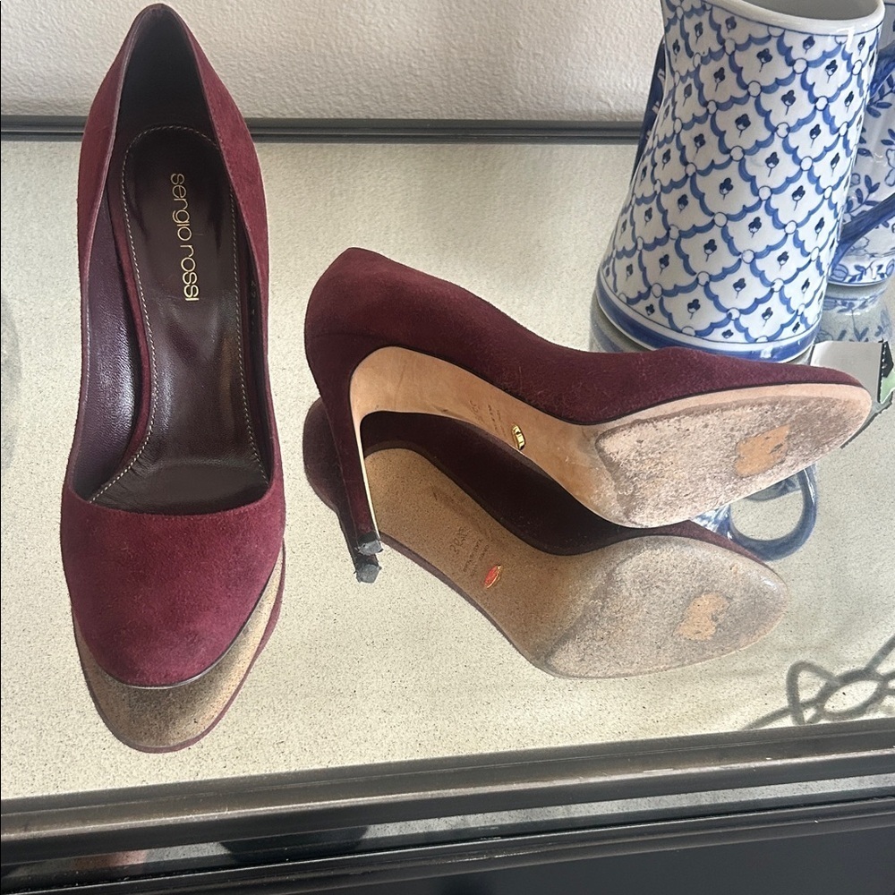 Sergio Rossi Deep Red Burgandy Women's Heels 36 1/2